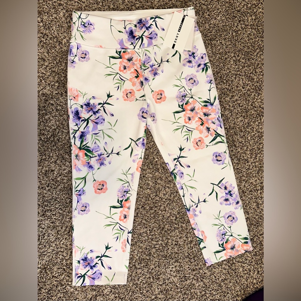 Dkny White and Purple Floral Leggings
